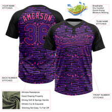 Load image into Gallery viewer, Custom Purple Black-Pink Raglan Sleeves Distressed Fragment Brush Stroke Two-Button Unisex Softball Jersey
