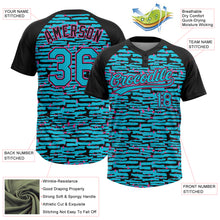 Laden Sie das Bild in den Galerie-Viewer, Custom Lakes Blue Black-Pink Raglan Sleeves Distressed Fragment Brush Stroke Two-Button Unisex Softball Jersey
