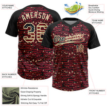 Load image into Gallery viewer, Custom Crimson Vintage USA Flag Black-Cream Raglan Sleeves Distressed Fragment Brush Stroke Two-Button Unisex Softball Jersey
