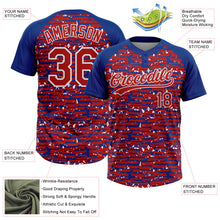Load image into Gallery viewer, Custom Red Royal-White Raglan Sleeves Distressed Fragment Brush Stroke Two-Button Unisex Softball Jersey
