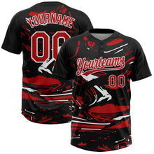 Load image into Gallery viewer, Custom Black Red-White Raglan Sleeves Abstract Fluid Marble Two-Button Unisex Softball Jersey
