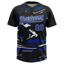 Загрузить изображение в средство просмотра галереи, Custom Black Royal-White Raglan Sleeves Abstract Fluid Marble Two-Button Unisex Softball Jersey
