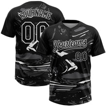 Laden Sie das Bild in den Galerie-Viewer, Custom Black Steel Gray-White Raglan Sleeves Abstract Fluid Marble Two-Button Unisex Softball Jersey
