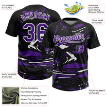 Load image into Gallery viewer, Custom Black Purple-White Raglan Sleeves Abstract Fluid Marble Two-Button Unisex Softball Jersey

