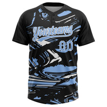 Загрузить изображение в средство просмотра галереи, Custom Black Light Blue-White Raglan Sleeves Abstract Fluid Marble Two-Button Unisex Softball Jersey
