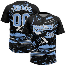 Загрузить изображение в средство просмотра галереи, Custom Black Light Blue-White Raglan Sleeves Abstract Fluid Marble Two-Button Unisex Softball Jersey
