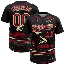 Load image into Gallery viewer, Custom Black Crimson Cream-Cream Raglan Sleeves Abstract Fluid Marble Two-Button Unisex Softball Jersey
