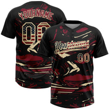 Load image into Gallery viewer, Custom Black Vintage USA Flag Crimson Cream-Cream Raglan Sleeves Abstract Fluid Marble Two-Button Unisex Softball Jersey
