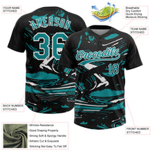 Load image into Gallery viewer, Custom Black Teal-White Raglan Sleeves Abstract Fluid Marble Two-Button Unisex Softball Jersey
