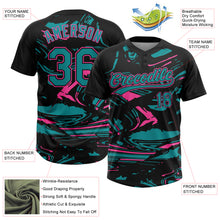 Load image into Gallery viewer, Custom Black Teal-Pink Raglan Sleeves Abstract Fluid Marble Two-Button Unisex Softball Jersey
