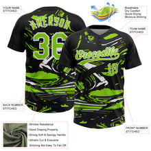 Laden Sie das Bild in den Galerie-Viewer, Custom Black Neon Green-White Raglan Sleeves Abstract Fluid Marble Two-Button Unisex Softball Jersey
