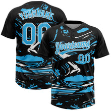 Load image into Gallery viewer, Custom Black Sky Blue-White Raglan Sleeves Abstract Fluid Marble Two-Button Unisex Softball Jersey
