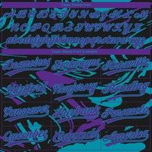 Charger l'image dans la galerie, Custom Black Purple-Teal Raglan Sleeves Abstract Fluid Marble Two-Button Unisex Softball Jersey

