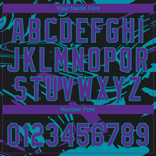 Charger l'image dans la galerie, Custom Black Purple-Teal Raglan Sleeves Abstract Fluid Marble Two-Button Unisex Softball Jersey
