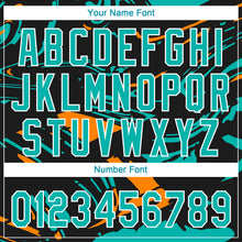 Load image into Gallery viewer, Custom Black Aqua Bay Orange-White Raglan Sleeves Abstract Fluid Marble Two-Button Unisex Softball Jersey
