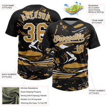 Load image into Gallery viewer, Custom Black Old Gold-White Raglan Sleeves Abstract Fluid Marble Two-Button Unisex Softball Jersey
