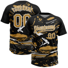 Load image into Gallery viewer, Custom Black Old Gold-White Raglan Sleeves Abstract Fluid Marble Two-Button Unisex Softball Jersey
