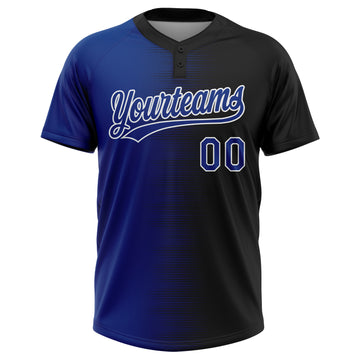 Custom Black Royal-White Gradient Horizontal Stripe Two-Button Unisex Softball Jersey