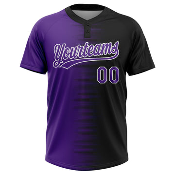Custom Black Purple-White Gradient Horizontal Stripe Two-Button Unisex Softball Jersey