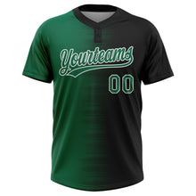 Laden Sie das Bild in den Galerie-Viewer, Custom Black Kelly Green-White Gradient Horizontal Stripe Two-Button Unisex Softball Jersey
