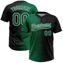 Laden Sie das Bild in den Galerie-Viewer, Custom Black Kelly Green-White Gradient Horizontal Stripe Two-Button Unisex Softball Jersey
