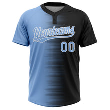 Загрузить изображение в средство просмотра галереи, Custom Black Light Blue-White Gradient Horizontal Stripe Two-Button Unisex Softball Jersey
