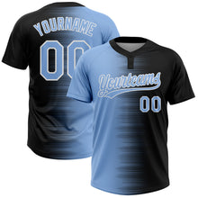 Загрузить изображение в средство просмотра галереи, Custom Black Light Blue-White Gradient Horizontal Stripe Two-Button Unisex Softball Jersey
