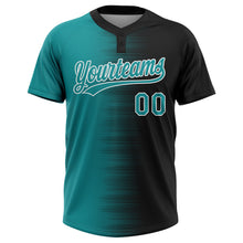 Загрузить изображение в средство просмотра галереи, Custom Black Teal-White Gradient Horizontal Stripe Two-Button Unisex Softball Jersey
