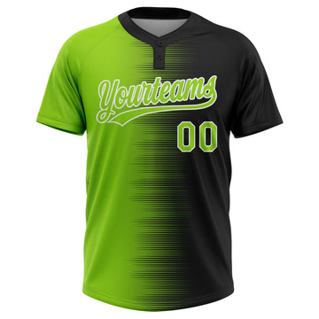 Custom Black Neon Green-White Gradient Horizontal Stripe Two-Button Unisex Softball Jersey