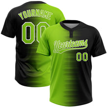 Laden Sie das Bild in den Galerie-Viewer, Custom Black Neon Green-White Gradient Horizontal Stripe Two-Button Unisex Softball Jersey
