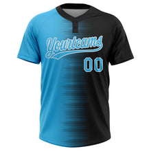 Charger l'image dans la galerie, Custom Black Sky Blue-White Gradient Horizontal Stripe Two-Button Unisex Softball Jersey

