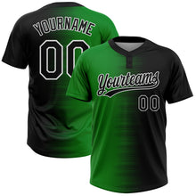 Laden Sie das Bild in den Galerie-Viewer, Custom Black Grass Green-White Gradient Horizontal Stripe Two-Button Unisex Softball Jersey
