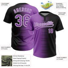 Load image into Gallery viewer, Custom Black Purple Medium Purple-White Gradient Horizontal Stripe Two-Button Unisex Softball Jersey
