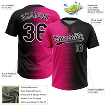 Загрузить изображение в средство просмотра галереи, Custom Black Hot Pink-White Gradient Horizontal Stripe Two-Button Unisex Softball Jersey
