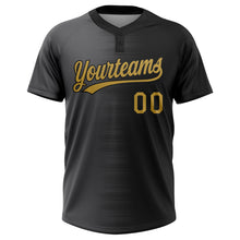 Загрузить изображение в средство просмотра галереи, Custom Black Old Gold-Gray Gradient Horizontal Stripe Two-Button Unisex Softball Jersey

