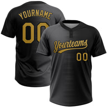 Загрузить изображение в средство просмотра галереи, Custom Black Old Gold-Gray Gradient Horizontal Stripe Two-Button Unisex Softball Jersey
