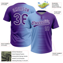 Charger l'image dans la galerie, Custom Purple Light Blue-White Gradient Horizontal Stripe Two-Button Unisex Softball Jersey
