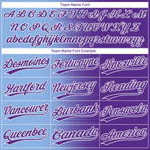 Charger l'image dans la galerie, Custom Purple Light Blue-White Gradient Horizontal Stripe Two-Button Unisex Softball Jersey
