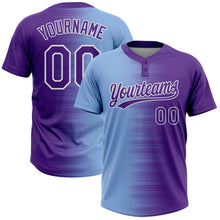 Charger l'image dans la galerie, Custom Purple Light Blue-White Gradient Horizontal Stripe Two-Button Unisex Softball Jersey
