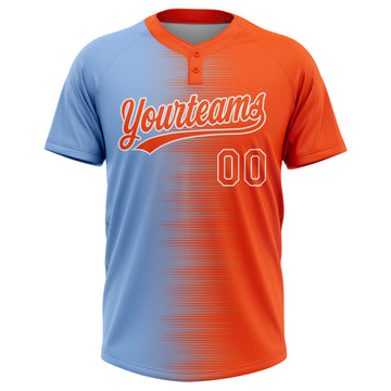 Custom Orange Light Blue-White Gradient Horizontal Stripe Two-Button Unisex Softball Jersey