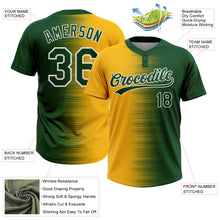 Laden Sie das Bild in den Galerie-Viewer, Custom Green Gold-White Gradient Horizontal Stripe Two-Button Unisex Softball Jersey

