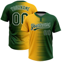 Laden Sie das Bild in den Galerie-Viewer, Custom Green Gold-White Gradient Horizontal Stripe Two-Button Unisex Softball Jersey
