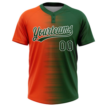 Custom Green Orange-White Gradient Horizontal Stripe Two-Button Unisex Softball Jersey