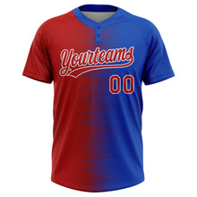 Laden Sie das Bild in den Galerie-Viewer, Custom Red Thunder Blue-White Gradient Horizontal Stripe Two-Button Unisex Softball Jersey
