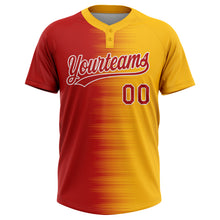 Загрузить изображение в средство просмотра галереи, Custom Gold Red-White Gradient Horizontal Stripe Two-Button Unisex Softball Jersey

