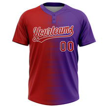 Laden Sie das Bild in den Galerie-Viewer, Custom Red Purple-White Gradient Horizontal Stripe Two-Button Unisex Softball Jersey
