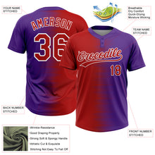 Laden Sie das Bild in den Galerie-Viewer, Custom Red Purple-White Gradient Horizontal Stripe Two-Button Unisex Softball Jersey
