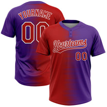 Laden Sie das Bild in den Galerie-Viewer, Custom Red Purple-White Gradient Horizontal Stripe Two-Button Unisex Softball Jersey
