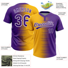 Загрузить изображение в средство просмотра галереи, Custom Gold Purple-White Gradient Horizontal Stripe Two-Button Unisex Softball Jersey
