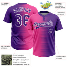 Laden Sie das Bild in den Galerie-Viewer, Custom Pink Purple-White Gradient Horizontal Stripe Two-Button Unisex Softball Jersey
